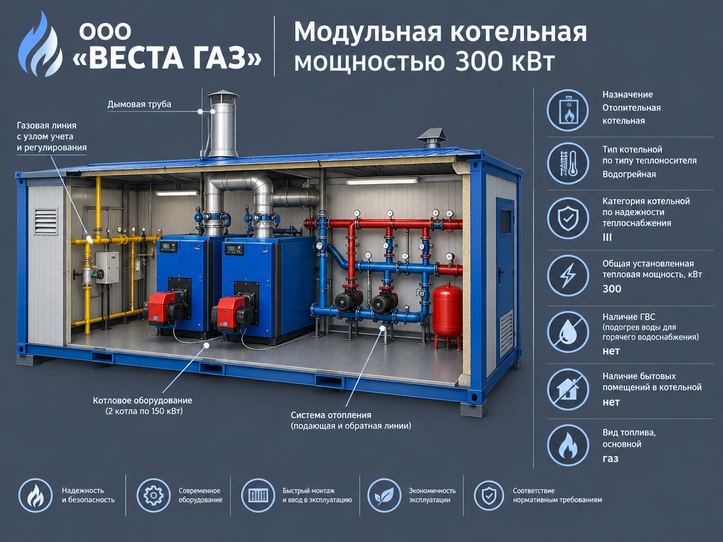 Модульная котельная мощностью 300 кВт